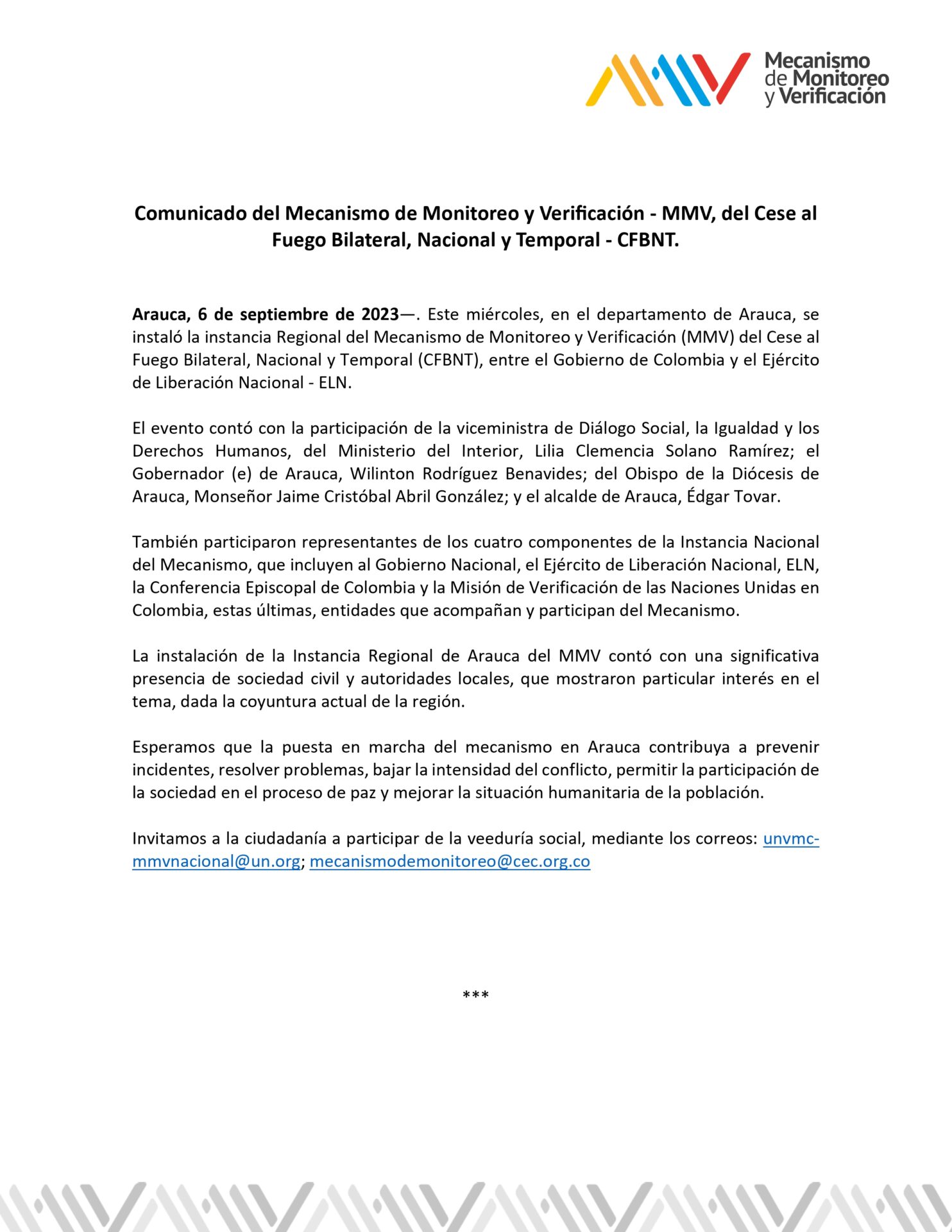 Comunicado MMV GOBIERNO Y ELN ARAUCA AL AIRE NOTICIAS noticias de arauca