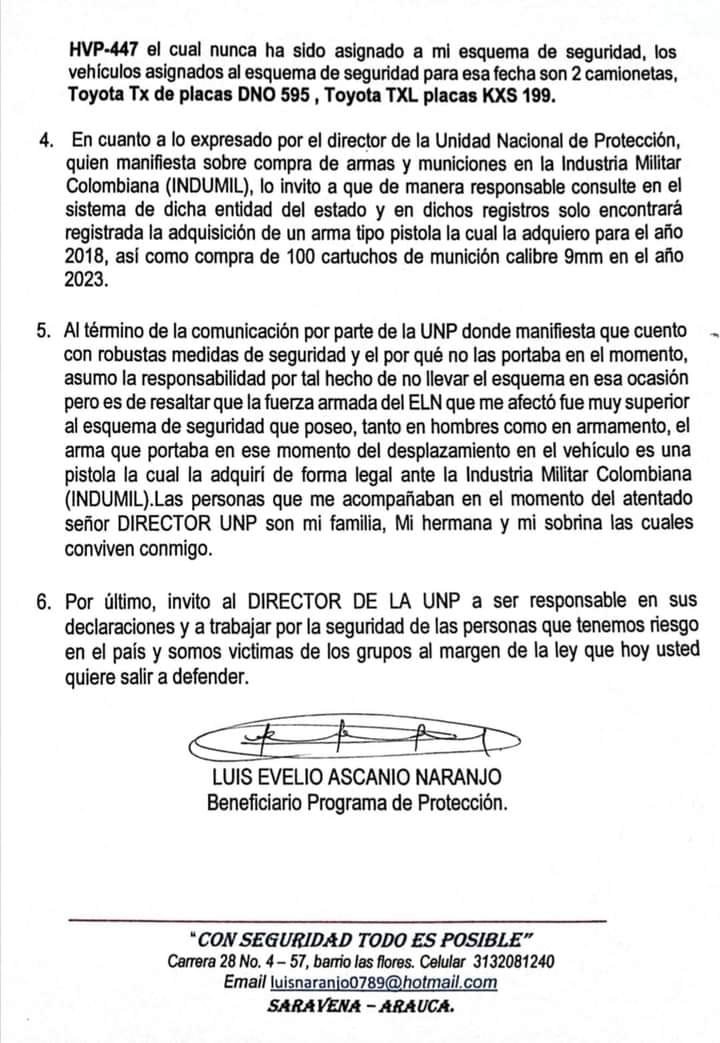 "Son falsas las acusaciones que hace el señor director de la UNP y me veo en la necesidad de salir a desmentir" Luis Ascanio Naranjo 2 noticias de arauca 416169614 259618833809693 619646439128224243 n al aire noticias de arauca