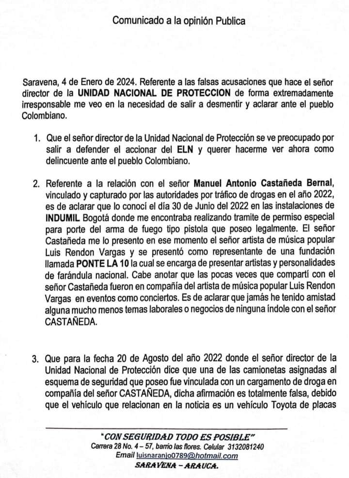 "Son falsas las acusaciones que hace el señor director de la UNP y me veo en la necesidad de salir a desmentir" Luis Ascanio Naranjo 1 noticias de arauca 416192707 259618777143032 6758972467511588349 n al aire noticias de arauca