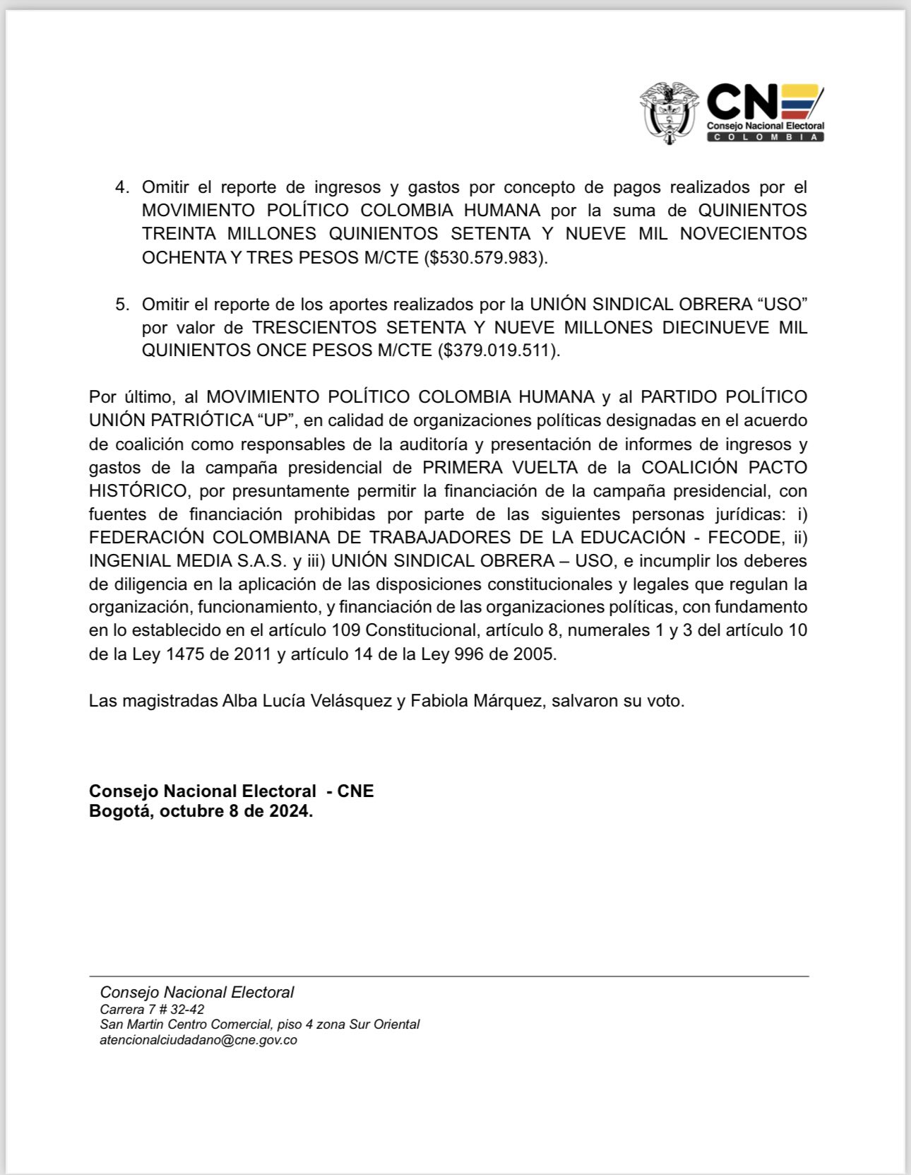 CNE formulo cargos a Petro COMUNICADO 3 Al Aire Noticias noticias de arauca