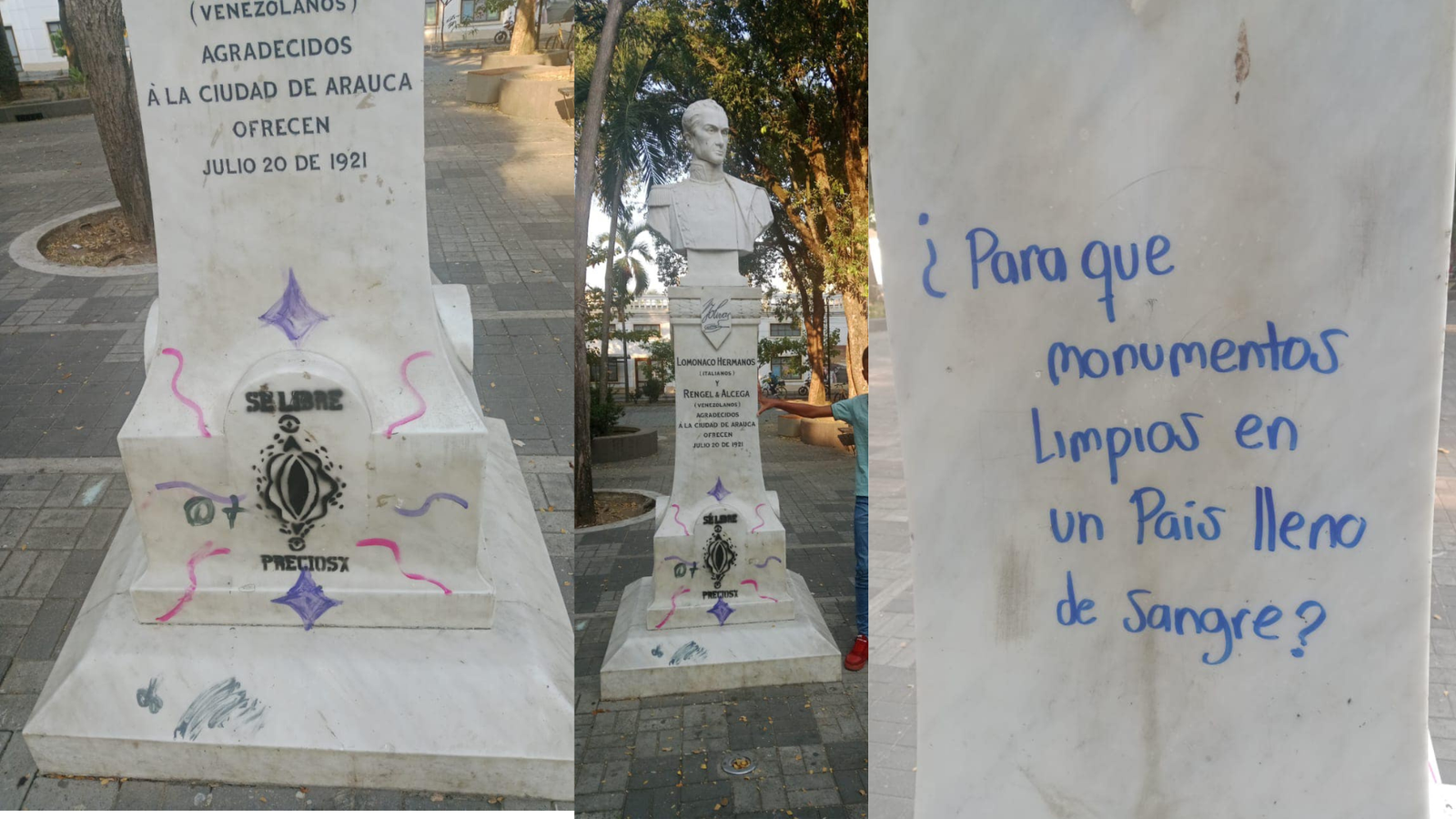 Polémica en Arauca: busto de Simón Bolívar es vandalizado en el Día de la Mujer