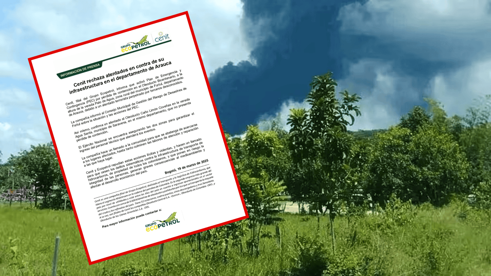 Atentan contra el oleoducto Bicentenario en el municipio de Fortul