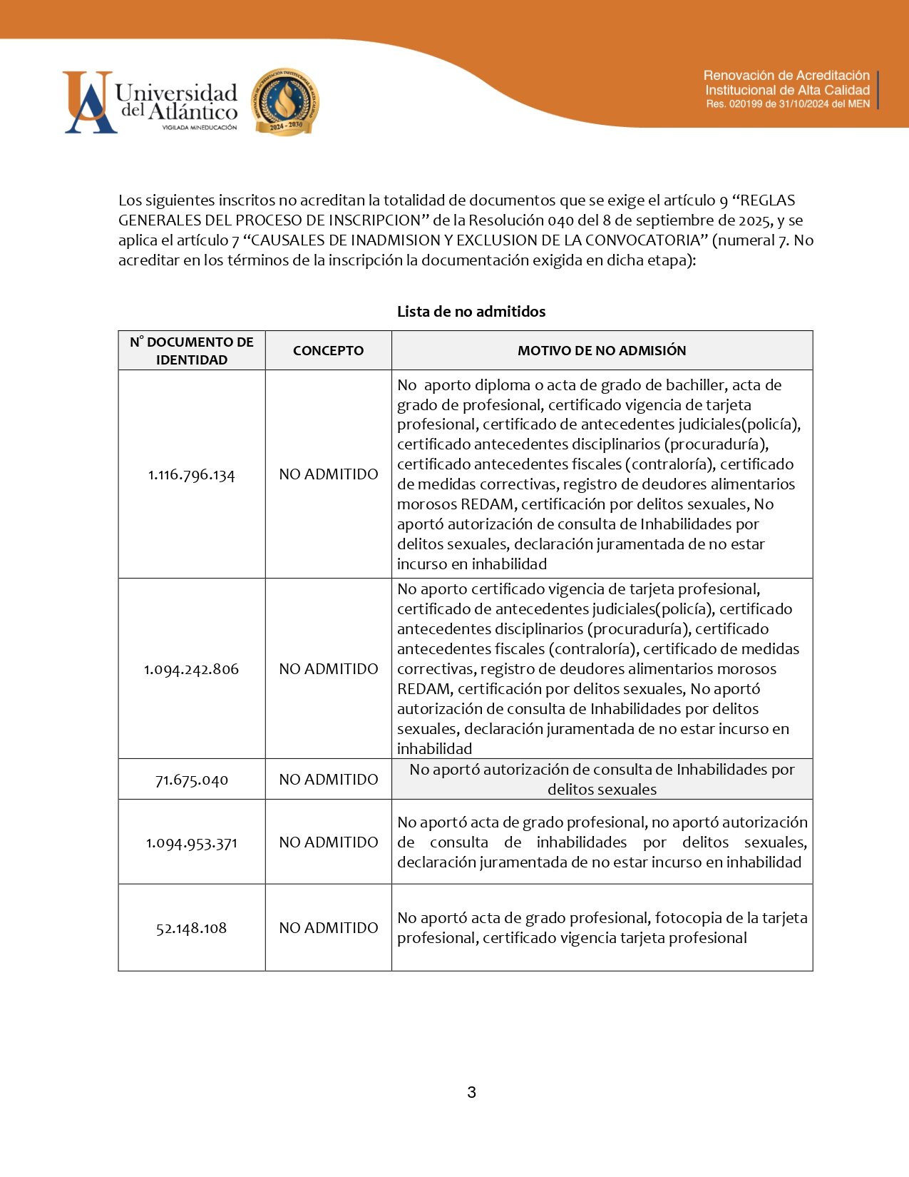 30147 lista preliminar de admitidos y no admitidos contralor arauca 1 page 0003 al aire noticias de arauca