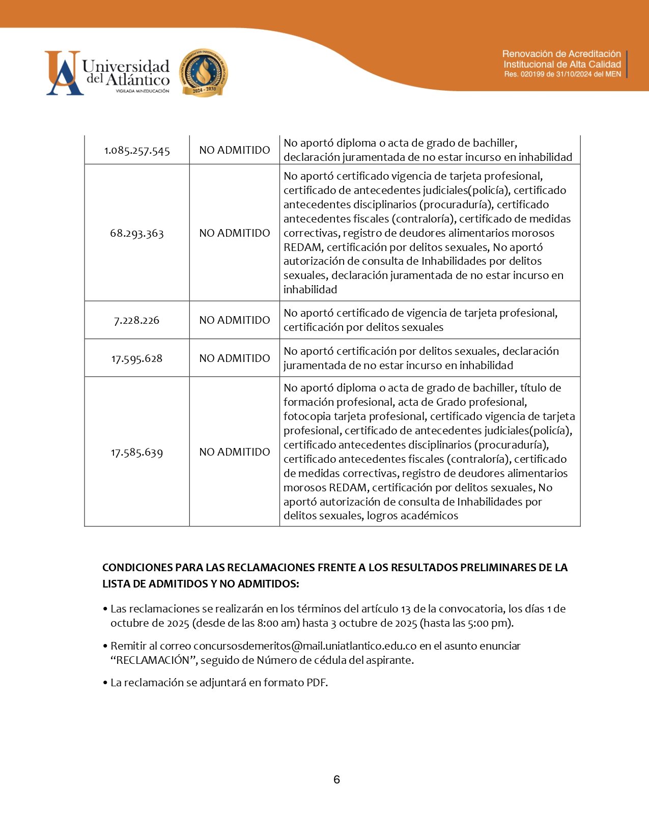 30147 lista preliminar de admitidos y no admitidos contralor arauca 1 page 0006 al aire noticias de arauca