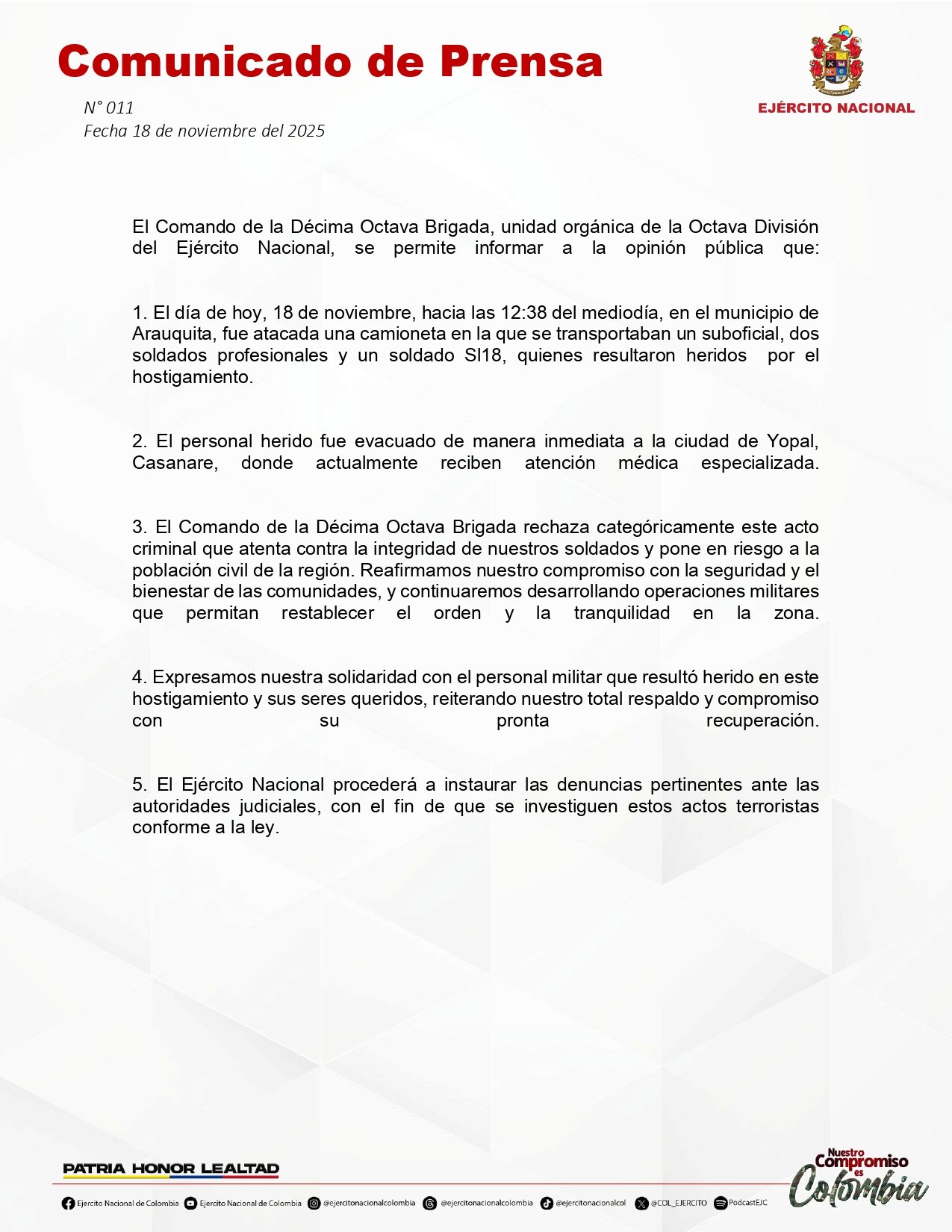 COMUNICADO DE PRENSA 011 page 0001 al aire noticias de arauca