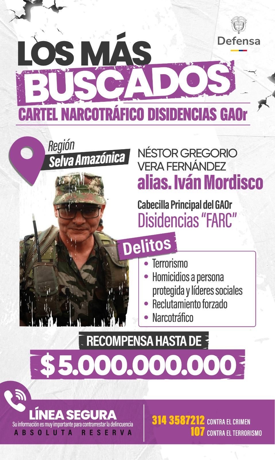 RECOMPENSA LOS MAS BUSCADOS alias Ivan Mordisco Disidencias Farc al aire noticias de arauca