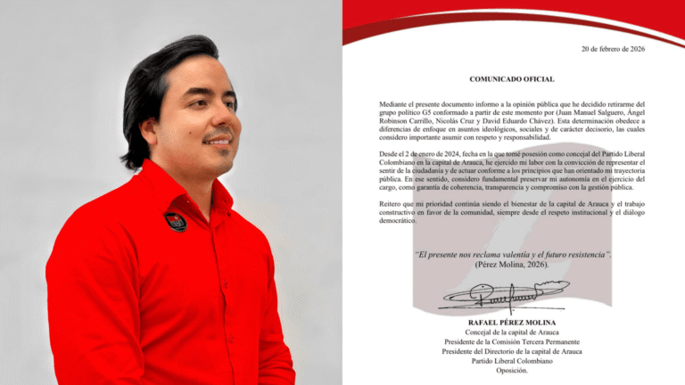 Concejal Rafael Pérez Molina anuncia su retiro del G5 en el Concejo de Arauca