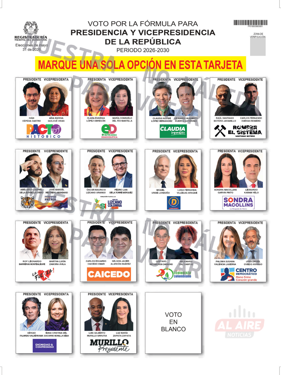 Tarjetón presidencial 2026: así quedaron ubicados los 14 candidatos 1 noticias de arauca tarjeton presidenciales 2026 primera vuelta AAN al aire noticias de arauca